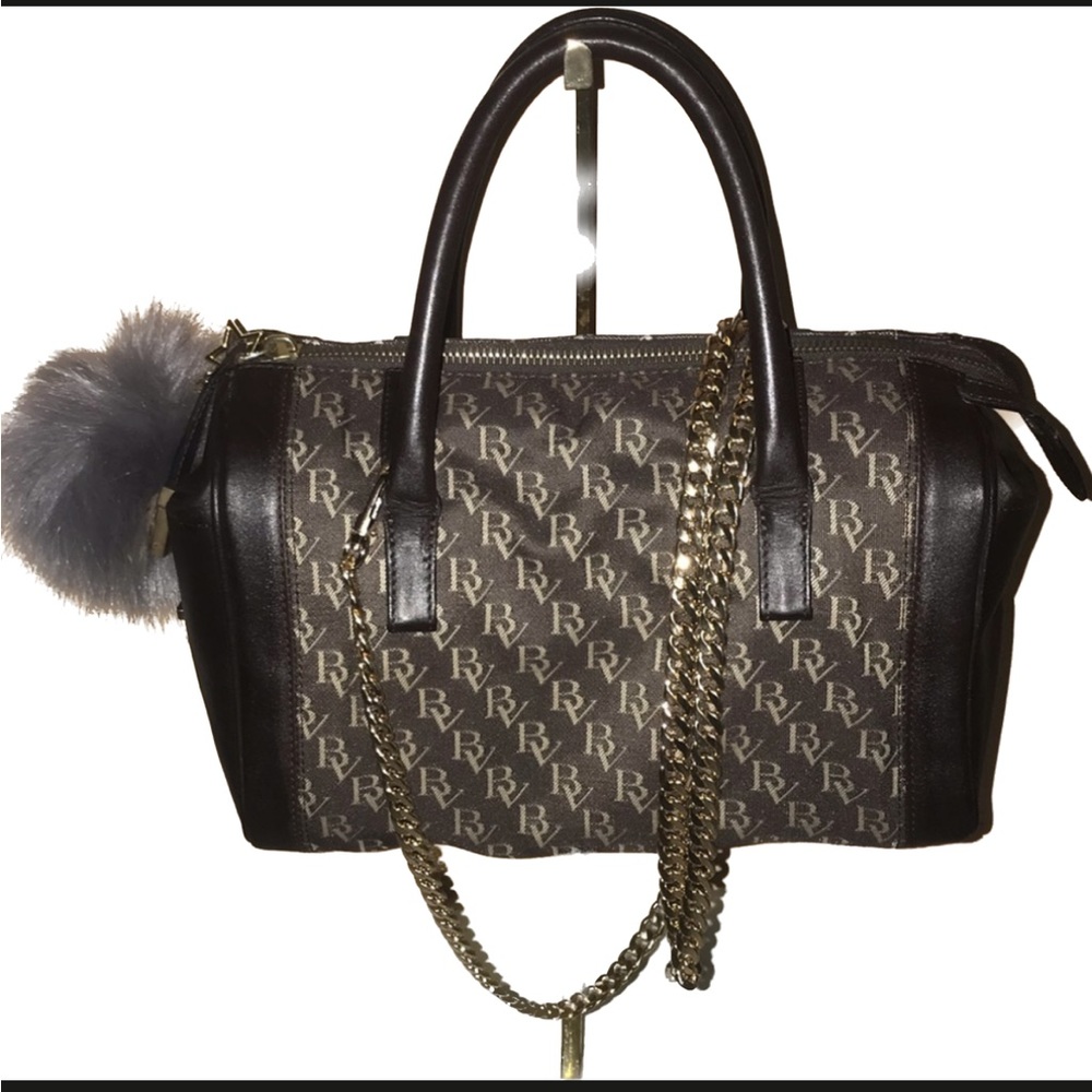 Bottega Veneta Brown Monogram Canvas Satchel with Gold Chain